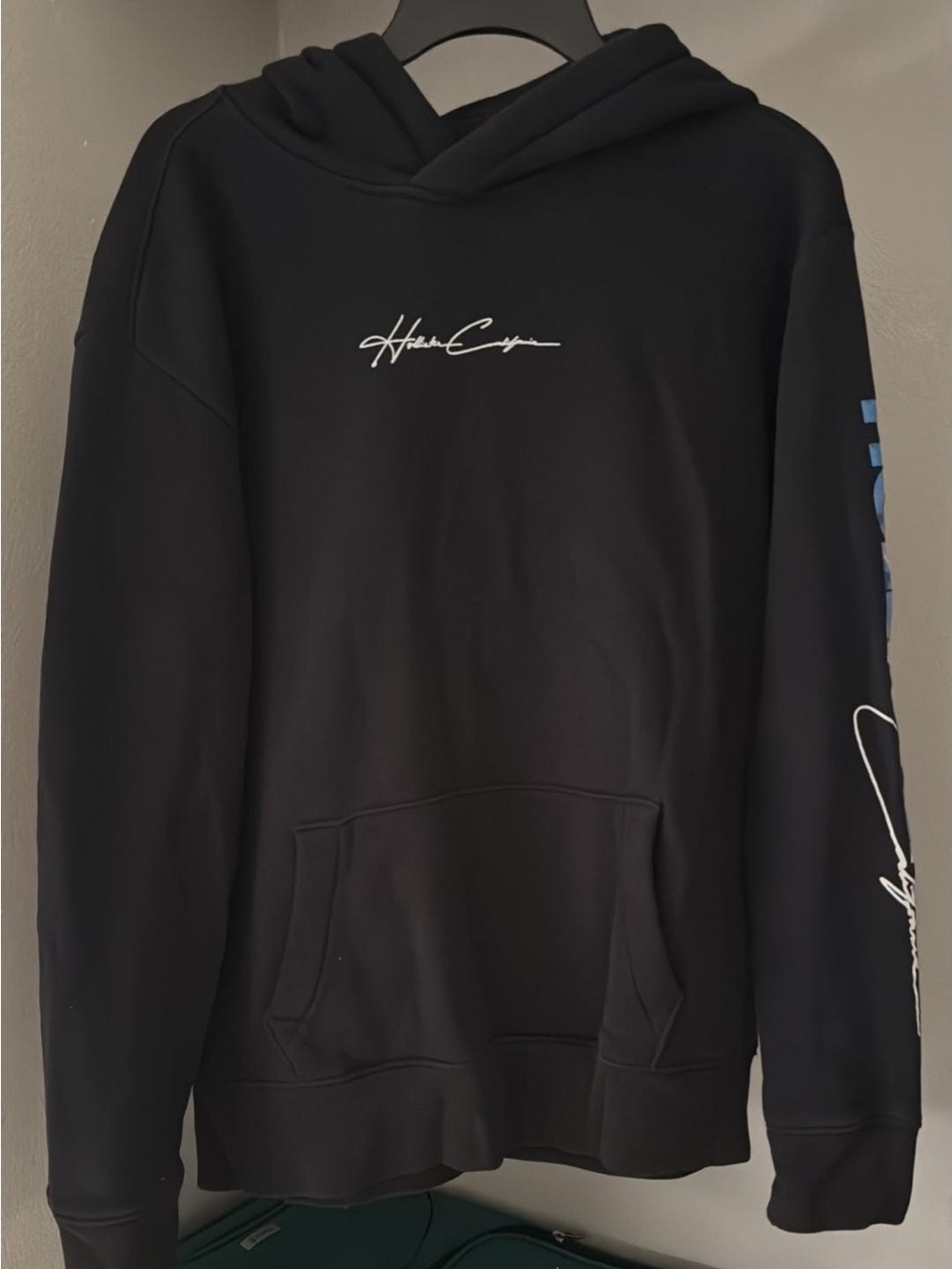 Hollister Black Pullover Hoodie with White Script Logo
